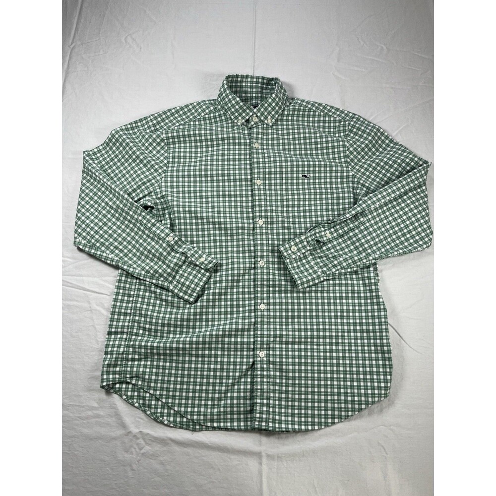 Vineyard Vines Mens L Classic Fit Tucker Shirt Green Gingham Check Stretch Whale